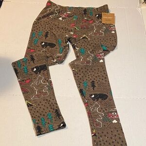 Brown Kids Just Cozy Leggings with Bear and Forest Camping Design